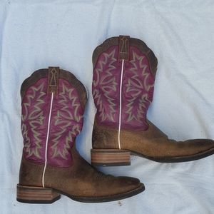 Ariat Western Boots Purple with Green Stitching